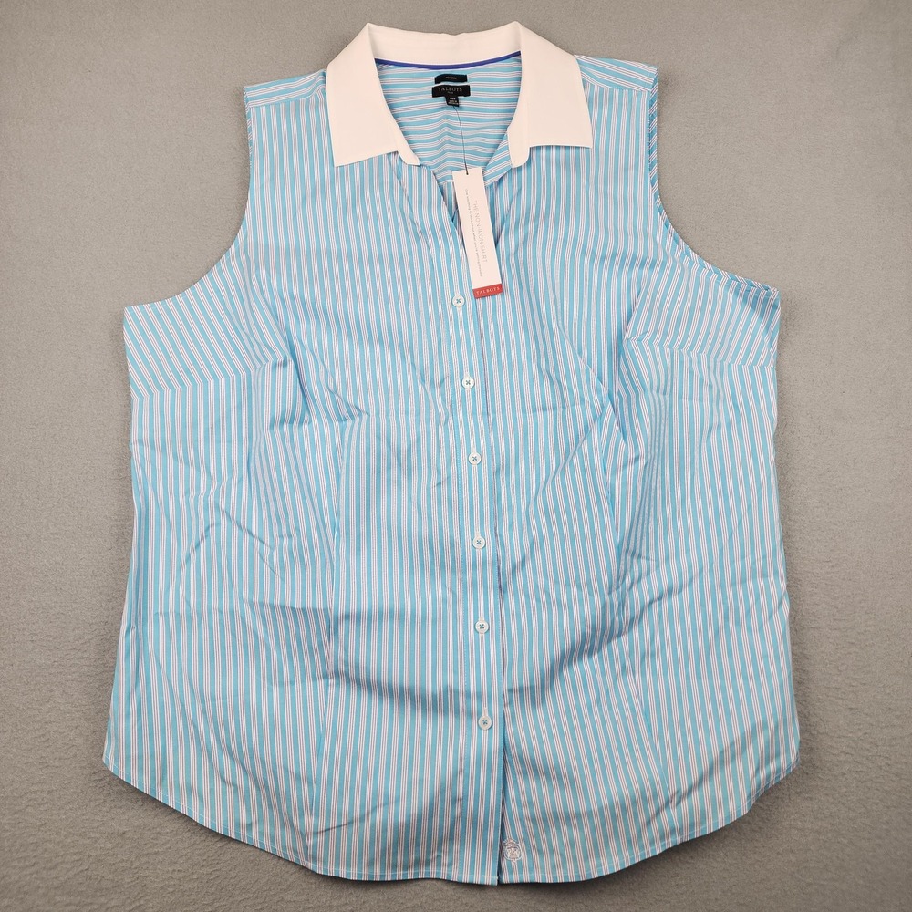 Talbots Shirt Womens 18W Blue Stripe Sleeveless Non Iron Button Front Collared